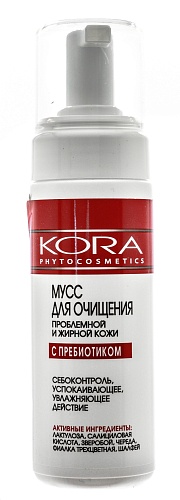 Мусс для очищения проблемной и жирной кожи с пребиотиком KORA 160 мл.  